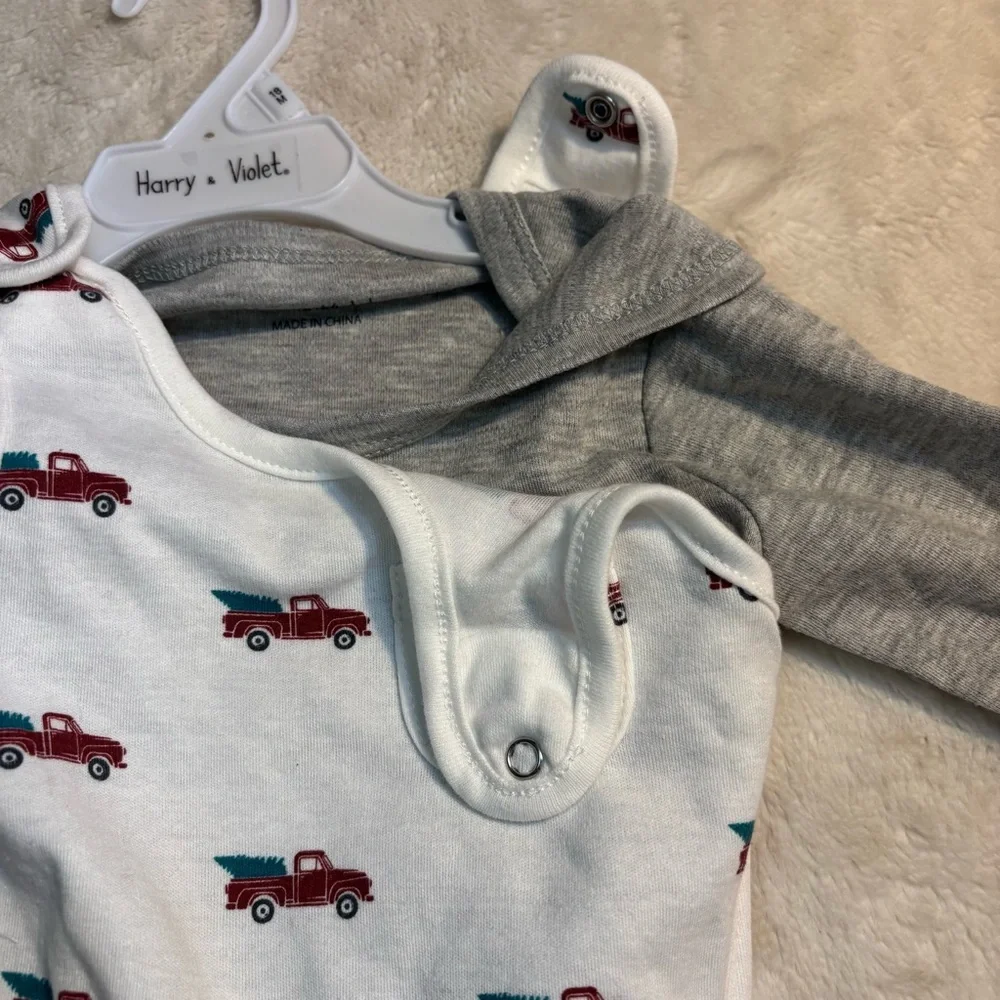 NWT Infant SET 18 months Bodysuit White w/Red Trucks & Grey Shirt & Red Slippers